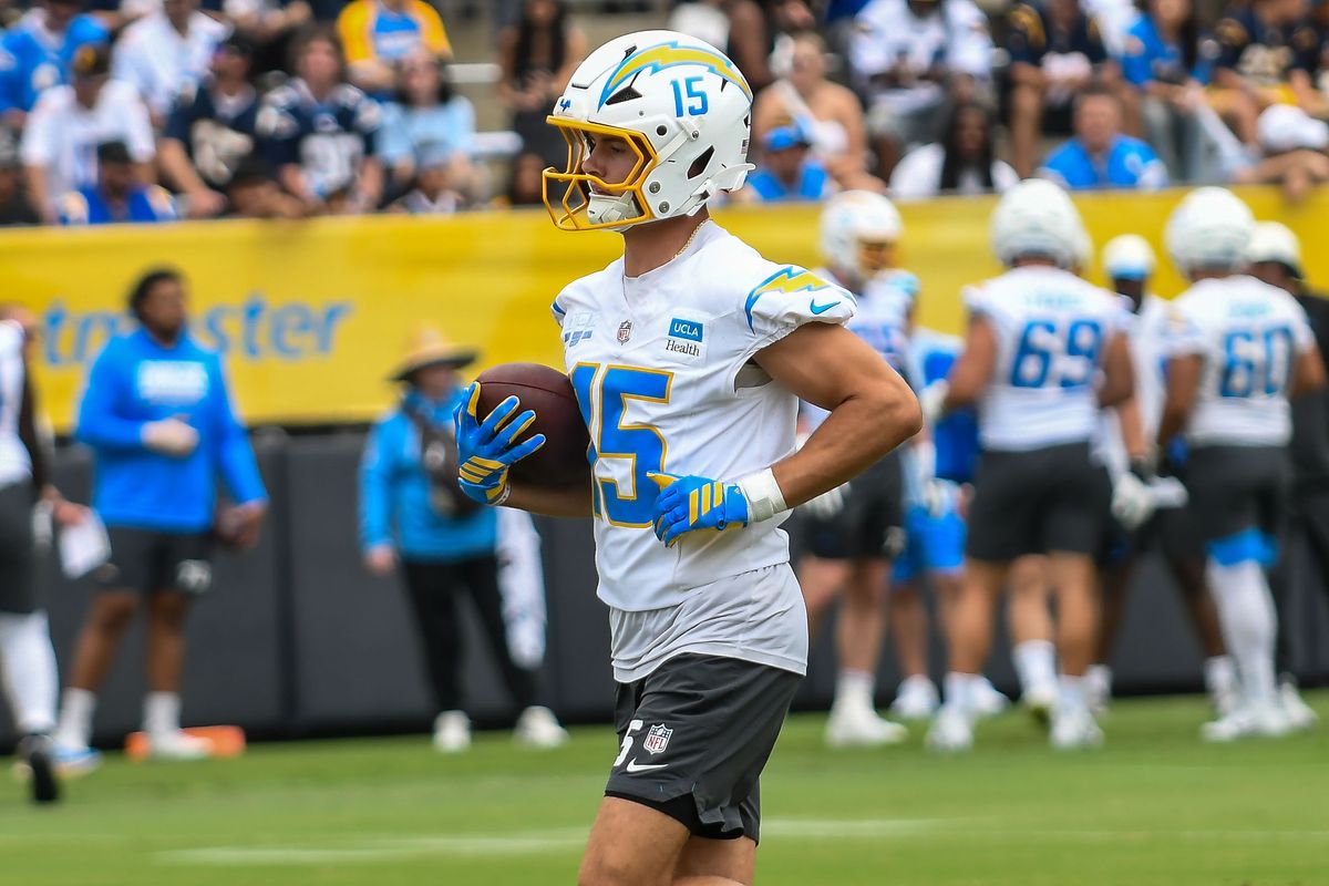 LA Chargers Ladd McConkey (15 ) participates in drills during Chargers training camp at USD on .Wednesday August 5, 2026 in San Diego, California. LA Chargers Ladd McConkey (15 ) participates in drills during Chargers training camp at USD on .Wednesday August 5, 2026 in San Diego, California.