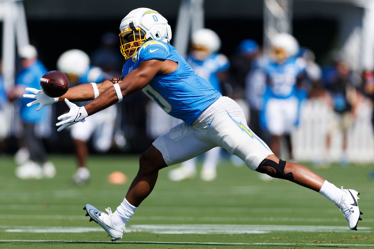 Daiyan Henley #0 of the Los Angeles Chargers catches the ball during training camp at The Bolt on August 6, 2026 in El Segundo, California. Daiyan Henley #0 of the Los Angeles Chargers catches the ball during training camp at The Bolt on August 6, 2026 in El Segundo, California.