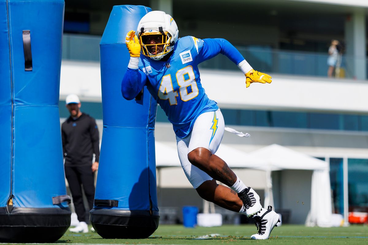 Bud Dupree #48 of the Los Angeles Chargers rushes the edge during training camp at The Bolt on August 6, 2026 in El Segundo, California. Bud Dupree #48 of the Los Angeles Chargers rushes the edge during training camp at The Bolt on August 6, 2026 in El Segundo, California.