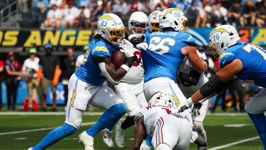 Los Angeles Chargers TE David Njoku (83) runs with the football during an NFL game between the Los Angeles Chargers and Arizona Cardinals on Sunday, September 13, 2026 at SoFi Stadium in Inglewood, California.