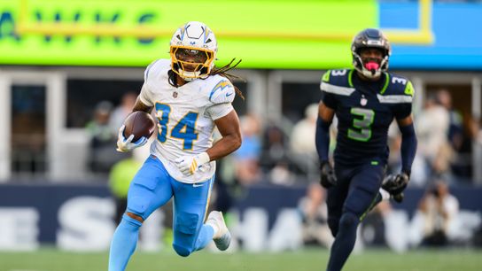 Los Angeles Chargers running back Keaton Mitchell (34) runs the ball during an NFL game between the Los Angeles Chargers and Seattle Seahawks on Sunday, October 4, 2026 at Lumen Field in Seattle, Washington Los Angeles Chargers running back Keaton Mitchell (34) runs the ball during an NFL game between the Los Angeles Chargers and Seattle Seahawks on Sunday, October 4, 2026 at Lumen Field in Seattle, Washington