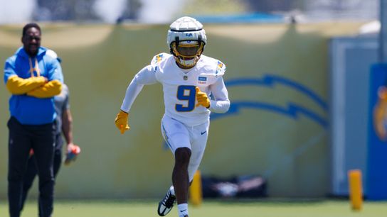 Tre Harris #9 runs a route during the Los Angeles Chargers Rookie Camp at The Bolt on May 9, 2025 in El Segundo, California.