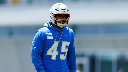 Tuli Tuipulotu #45 of the Los Angeles Chargers on the field during an OTA practice session at The Bolt on May 27, 2025 in El Segundo, California. Tuli Tuipulotu #45 of the Los Angeles Chargers on the field during an OTA practice session at The Bolt on May 27, 2025 in El Segundo, California.