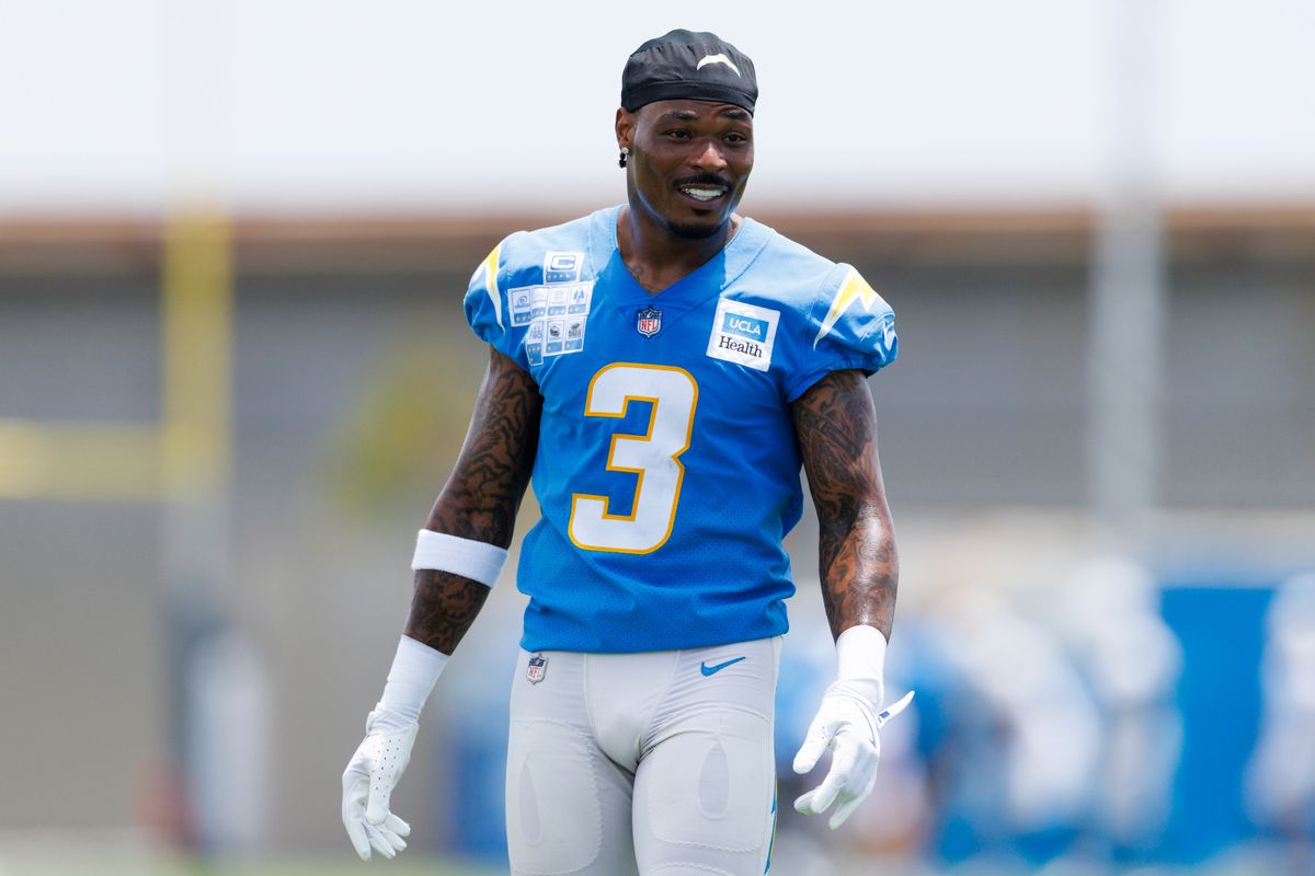 Derwin James Jr. #3 of the Los Angeles Chargers smiles during mandatory minicamp at The Bolt on June 12, 2025 in El Segundo, California. 