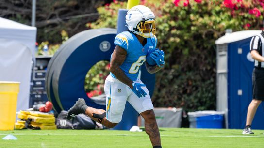 Los Angeles Chargers Running Back Omarion Hampton #8 doing running drills during training camp on July 22, 2025 in San Diego, CA. Los Angeles Chargers Running Back Omarion Hampton #8 doing running drills during training camp on July 22, 2025 in San Diego, CA.
