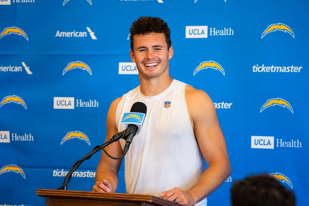 Los Angeles Chargers Wide Receiver Ladd McConkey #15 addressing the media after Chargers Training Camp on July 23, 2025 in San Diego, CA. Los Angeles Chargers Wide Receiver Ladd McConkey #15 addressing the media after Chargers Training Camp on July 23, 2025 in San Diego, CA.