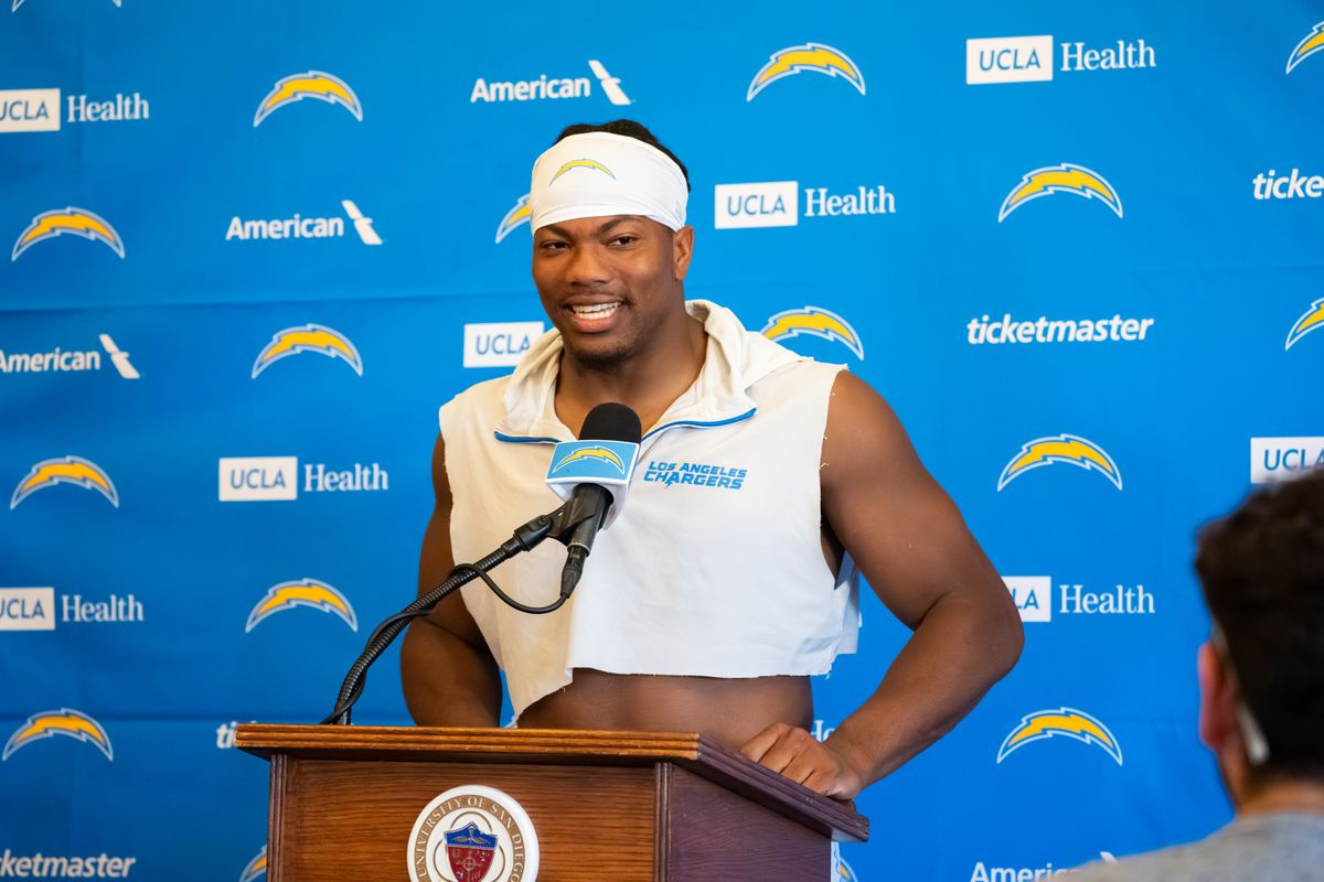 Los Angeles Chargers Linebacker Daiyan Henley #0 addressing his plans to be more aggressive during the upcoming season after Chargers Training Camp on July 23, 2025 in San Diego, CA. Los Angeles Chargers Linebacker Daiyan Henley #0 addressing his plans to be more aggressive during the upcoming season after Chargers Training Camp on July 23, 2025 in San Diego, CA.