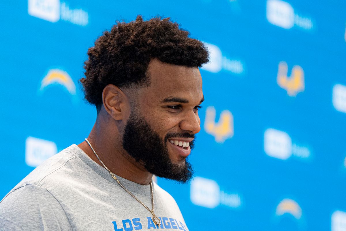 Los Angeles Chargers edge Akheem Mesidor attends his first presser after being drafted in the first round of the NFL Draft on April 24th, 2026 at The Bolt.