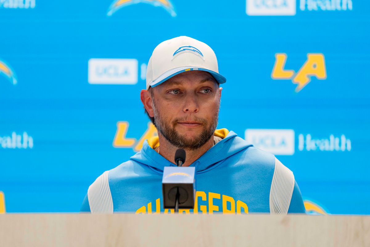 Los Angeles Chargers special teams coordinator Ryan Ficken addressing the press during Chargers organized team activities on May 8th, 2026 in El Segundo, CA.