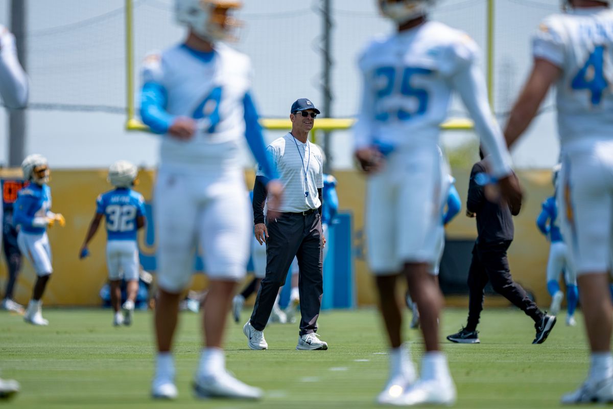 Los Angeles Chargers head coach Jim Harbaugh during Chargers organized team activities on May 8th, 2026 in El Segundo, CA.