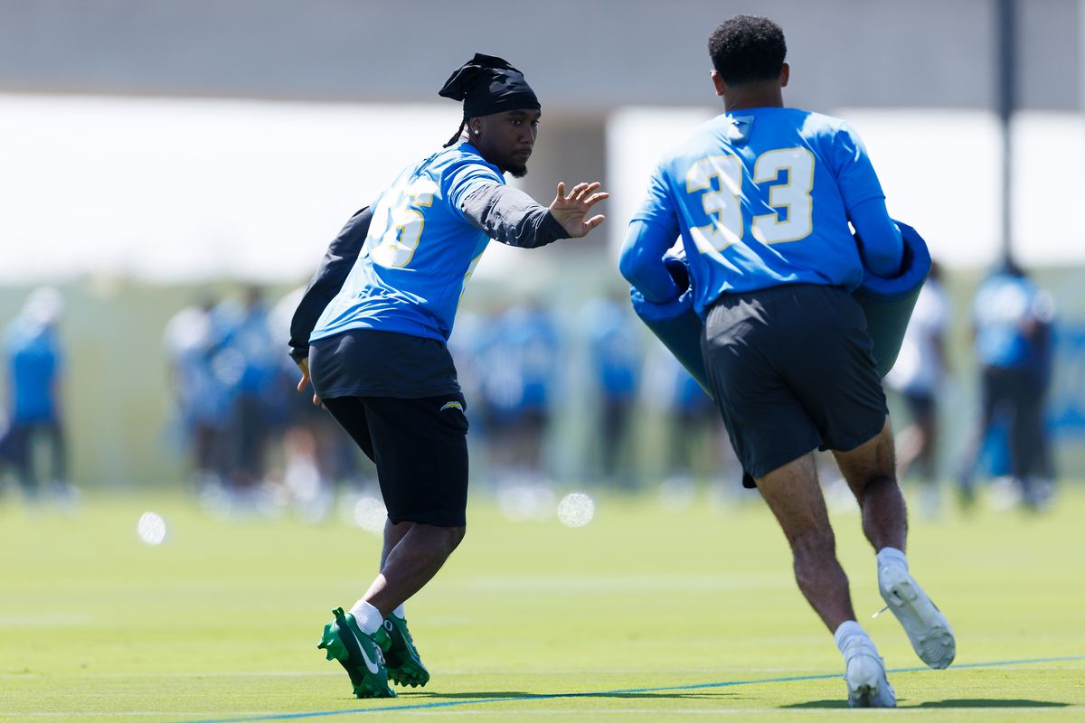 Donte Jackson #26 of the Los Angeles Chargers participates in a drill during offseason workout at The Bolt on May 19, 2026 in El Segundo, California. 