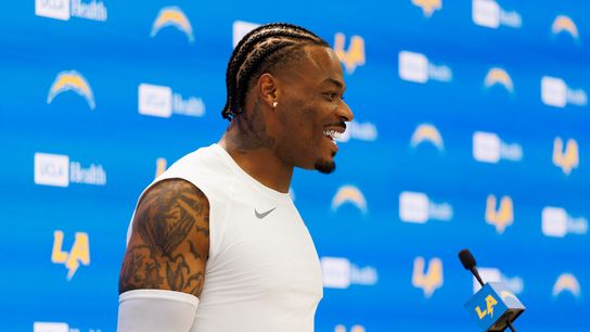 Derwin James Jr. #3 of the Los Angeles Chargers talks to members of the media after organized team activities workout at The Bolt on May 27, 2026 in El Segundo, California. Derwin James Jr. #3 of the Los Angeles Chargers talks to members of the media after organized team activities workout at The Bolt on May 27, 2026 in El Segundo, California.