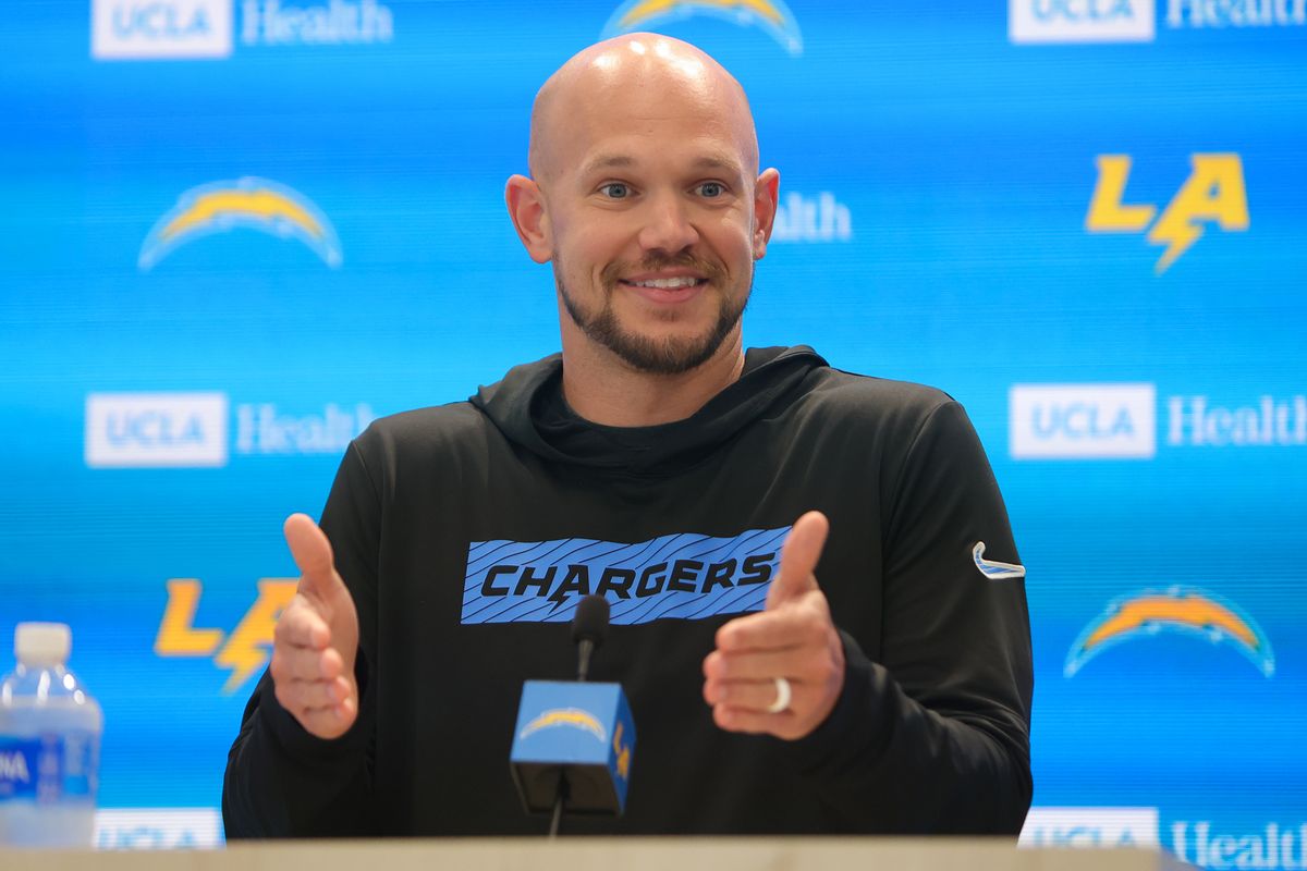 Defensive coordinator Chris O'Leary of the Los Angeles Chargers speaks with members of the media before mandatory minicamp at The Bolt on June 17, 2026 in El Segundo, California. Defensive coordinator Chris O'Leary of the Los Angeles Chargers speaks with members of the media before mandatory minicamp at The Bolt on June 17, 2026 in El Segundo, California.
