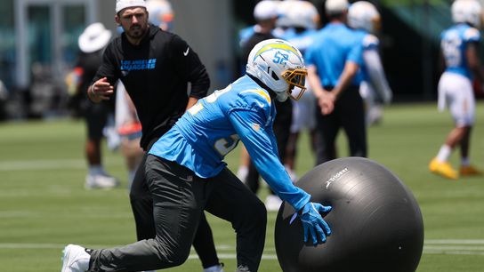 Khalil Mack #52 of the Los Angeles Chargers participates in drills at mandatory minicamp at The Bolt on June 17, 2026 in El Segundo, California. Khalil Mack #52 of the Los Angeles Chargers participates in drills at mandatory minicamp at The Bolt on June 17, 2026 in El Segundo, California.
