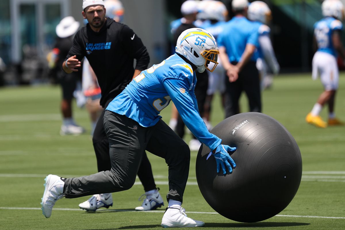Khalil Mack #52 of the Los Angeles Chargers participates in drills at mandatory minicamp at The Bolt on June 17, 2026 in El Segundo, California. Khalil Mack #52 of the Los Angeles Chargers participates in drills at mandatory minicamp at The Bolt on June 17, 2026 in El Segundo, California.