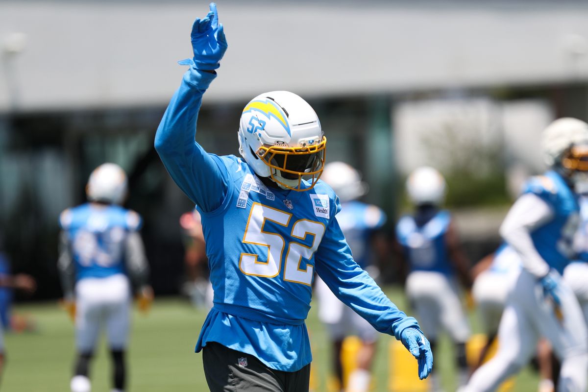 Khalil Mack #52 of the Los Angeles Chargers participates in drills at mandatory minicamp at The Bolt on June 17, 2026 in El Segundo, California. Khalil Mack #52 of the Los Angeles Chargers participates in drills at mandatory minicamp at The Bolt on June 17, 2026 in El Segundo, California.