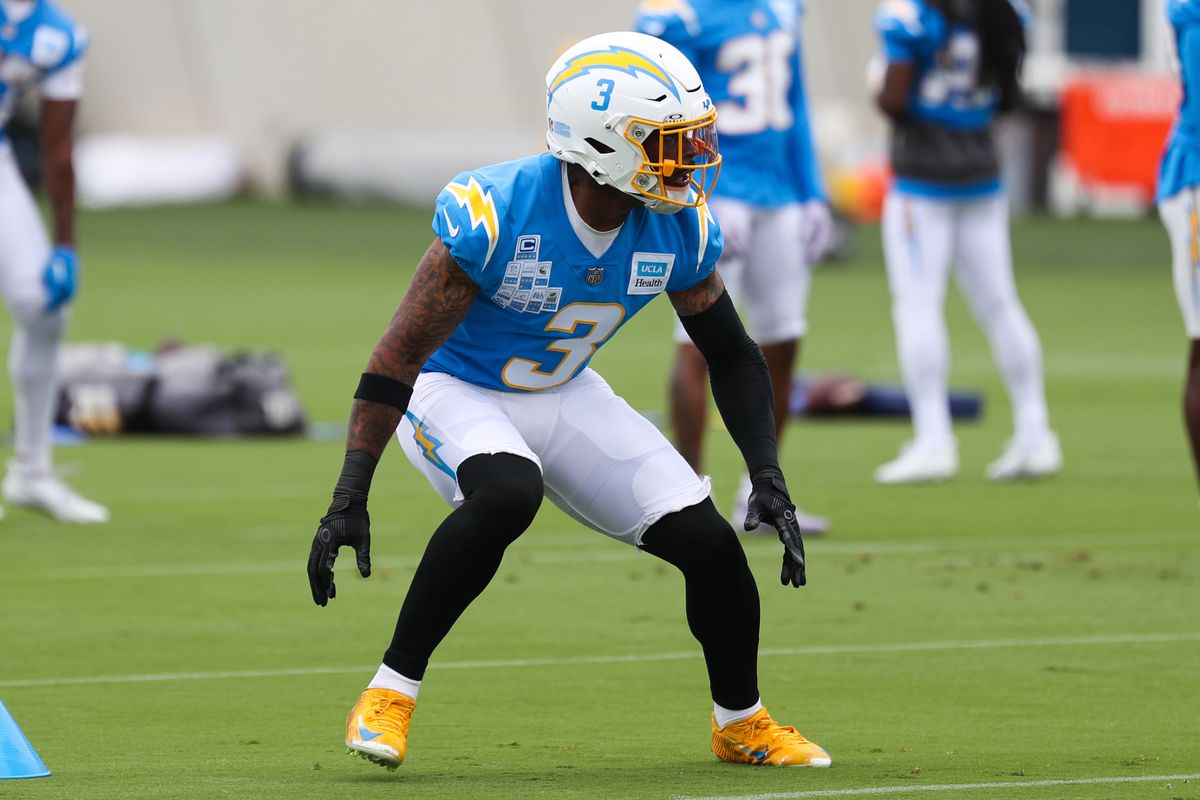 Derwin James #3 of the Los Angeles Chargers participates in drills at mandatory minicamp at The Bolt on June 18, 2026 in El Segundo, California. Derwin James #3 of the Los Angeles Chargers participates in drills at mandatory minicamp at The Bolt on June 18, 2026 in El Segundo, California.