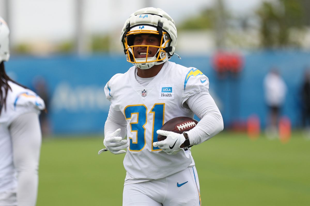 Greg Desrosiers #31 of the Los Angeles Chargers participates in drills at mandatory minicamp at The Bolt on June 18, 2026 in El Segundo, California. Greg Desrosiers #31 of the Los Angeles Chargers participates in drills at mandatory minicamp at The Bolt on June 18, 2026 in El Segundo, California.