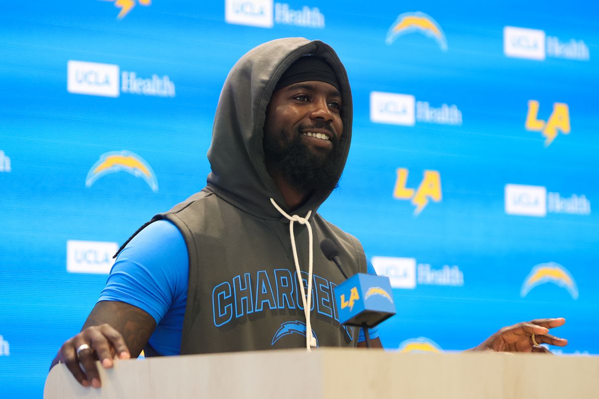 Donte Jackson #26 of the Los Angeles Chargers speaks with members of the media before mandatory minicamp at The Bolt on June 18, 2026 in El Segundo, California. Donte Jackson #26 of the Los Angeles Chargers speaks with members of the media before mandatory minicamp at The Bolt on June 18, 2026 in El Segundo, California.