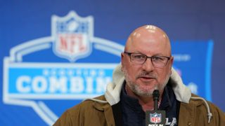 Chargers GM Joe Hortiz discusses O-line plans, edge rush decisions taken in Indianapolis  (Los Angeles Chargers). Photo by Kirby Lee-Imagn Images