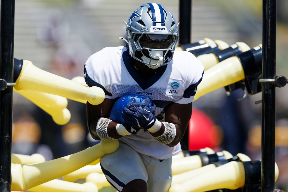 Phil Mafah #37 of the Dallas Cowboys runs with the ball during training camp at River Ridge Playing Fields on August 4, 2026 in Oxnard, California. Phil Mafah #37 of the Dallas Cowboys runs with the ball during training camp at River Ridge Playing Fields on August 4, 2026 in Oxnard, California.