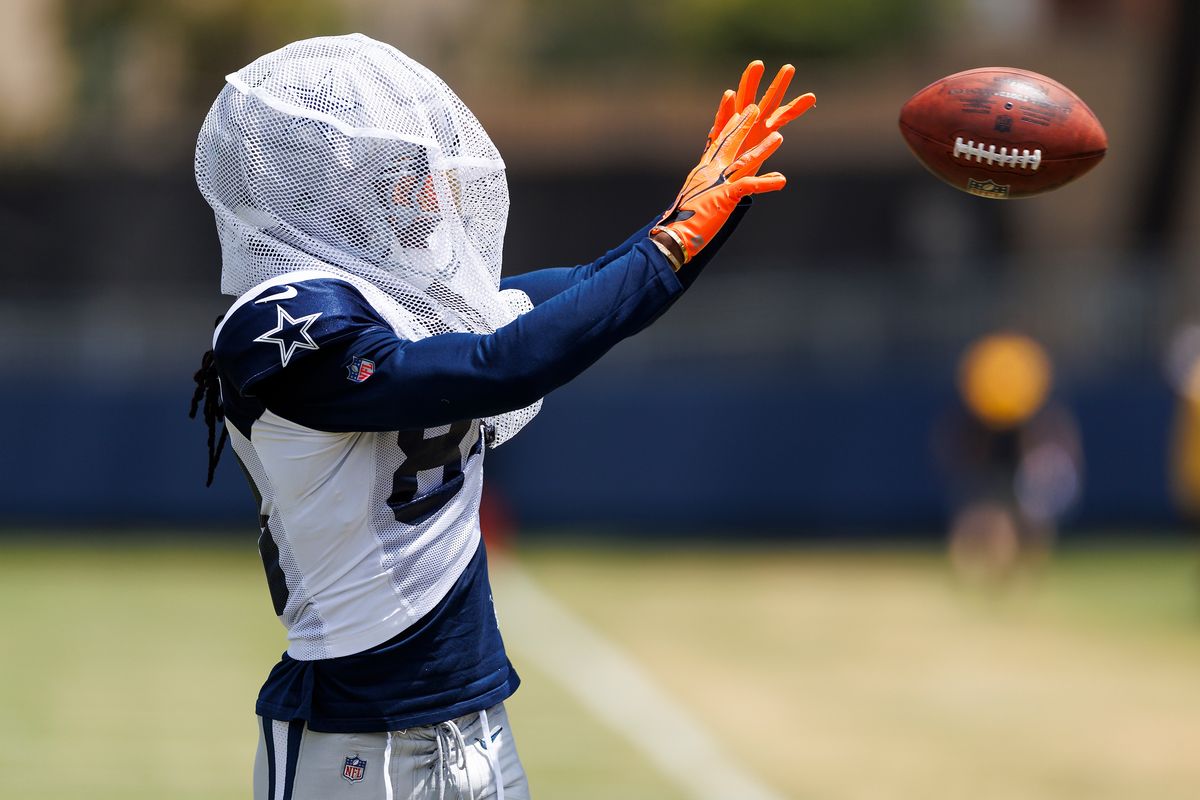 Ceedee Lamb #88 of the Dallas Cowboys catches the ball during training camp at River Ridge Playing Fields on August 4, 2026 in Oxnard, California. Ceedee Lamb #88 of the Dallas Cowboys catches the ball during training camp at River Ridge Playing Fields on August 4, 2026 in Oxnard, California.