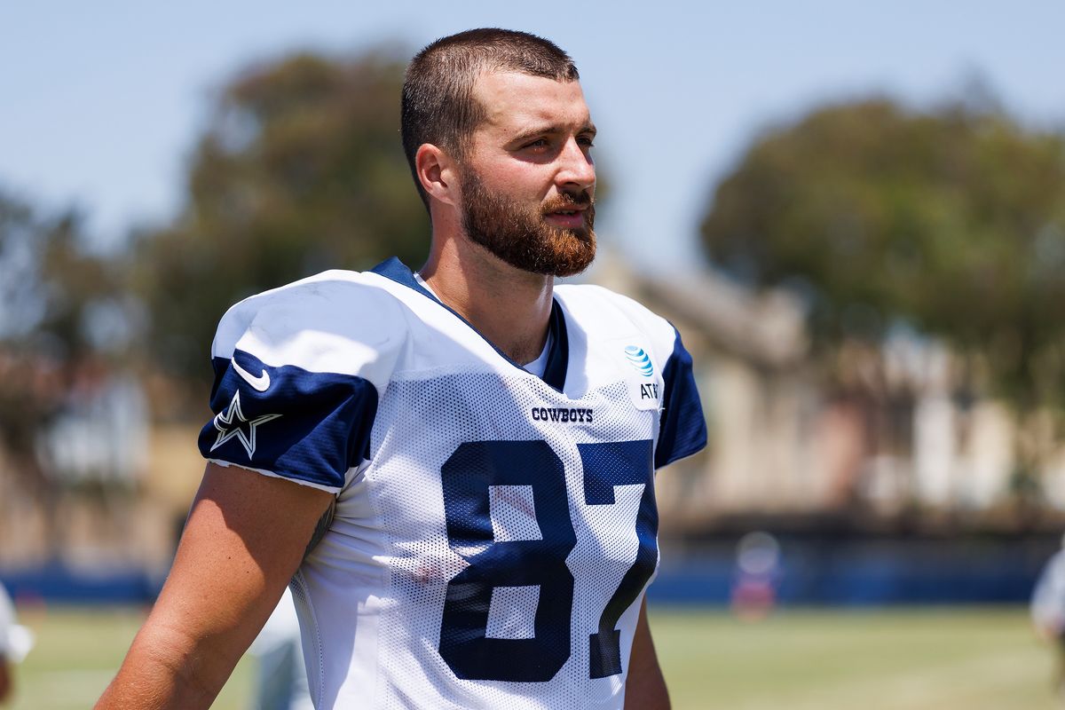 Jake Ferguson #87 of the Dallas Cowboys walks off the field during training camp at River Ridge Playing Fields on August 4, 2026 in Oxnard, California. Jake Ferguson #87 of the Dallas Cowboys walks off the field during training camp at River Ridge Playing Fields on August 4, 2026 in Oxnard, California.