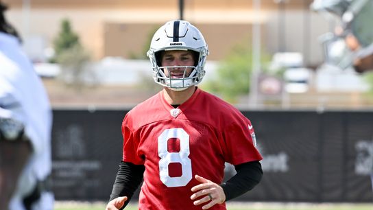 Jun 3, 2026; Henderson, NV, USA; Las Vegas Raiders quarterback Kirk Cousins (8) warms up during organized team activities at Intermountain Health Performance Center. Mandatory Credit: Candice Ward-Imagn Images Jun 3, 2026; Henderson, NV, USA; Las Vegas Raiders quarterback Kirk Cousins (8) warms up during organized team activities at Intermountain Health Performance Center. Mandatory Credit: Candice Ward-Imagn Images
