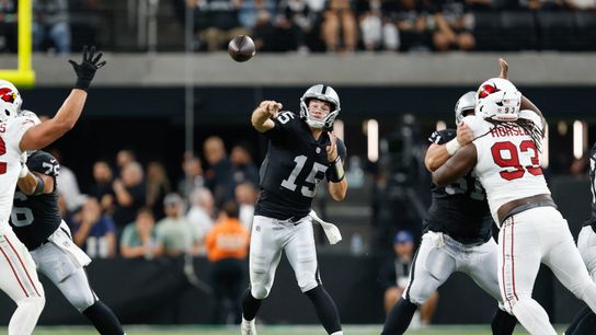 Aug 13, 2026; Paradise, Nevada, USA; Las Vegas Raiders quarterback Fernando Mendoza (15) throws during the third quarter of a preseason game against the Arizona Cardinals at Allegiant Stadium. Mandatory Credit: David Brytus-Imagn Images Aug 13, 2026; Paradise, Nevada, USA; Las Vegas Raiders quarterback Fernando Mendoza (15) throws during the third quarter of a preseason game against the Arizona Cardinals at Allegiant Stadium. Mandatory Credit: David Brytus-Imagn Images