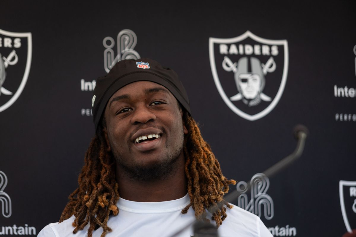 Las Vegas Raiders running back Ashton Jeanty (2) speaks to the media after the Raiders’ rookie mini camp, Friday May 9, 2025 in Las Vegas, Nev.