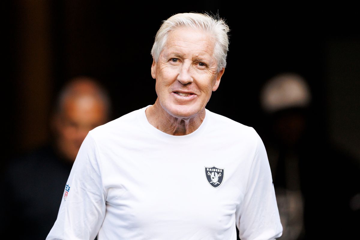 Pete Carroll of the Las Vegas Raiders walks out before the game against the Seattle Seahawks at Lumen Field on August 7, 2025 in Seattle, Washington.