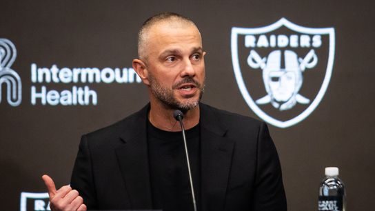Raiders GM John Spytek makes announcement on starting QB timeline taken at Las Vegas (NFL draft). Photo by DJ Cabanlong - The Sporting Tribune 