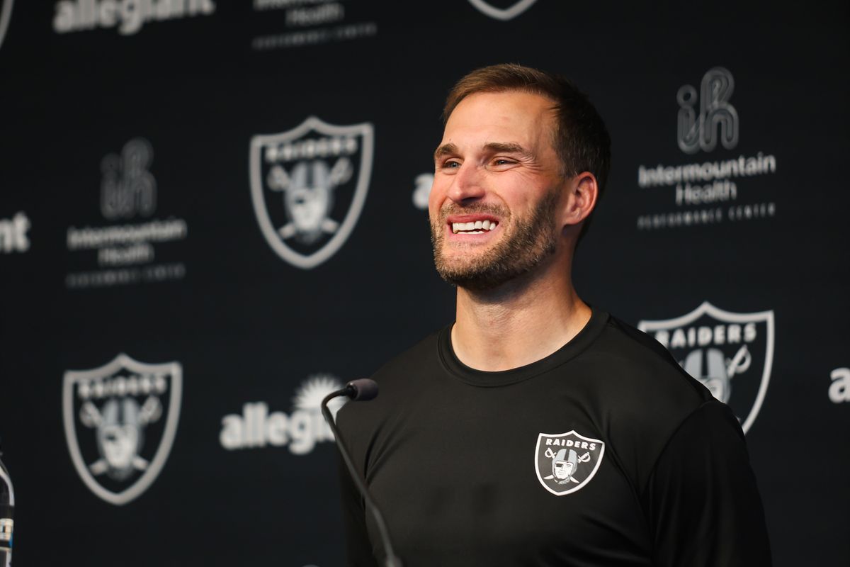 Las Vegas Raiders quarterback Kirk Cousins smiles while speaking to the media in a press conference, Wednesday April 8, 2026 in Henderson, Nev. Las Vegas Raiders quarterback Kirk Cousins smiles while speaking to the media in a press conference, Wednesday April 8, 2026 in Henderson, Nev.
