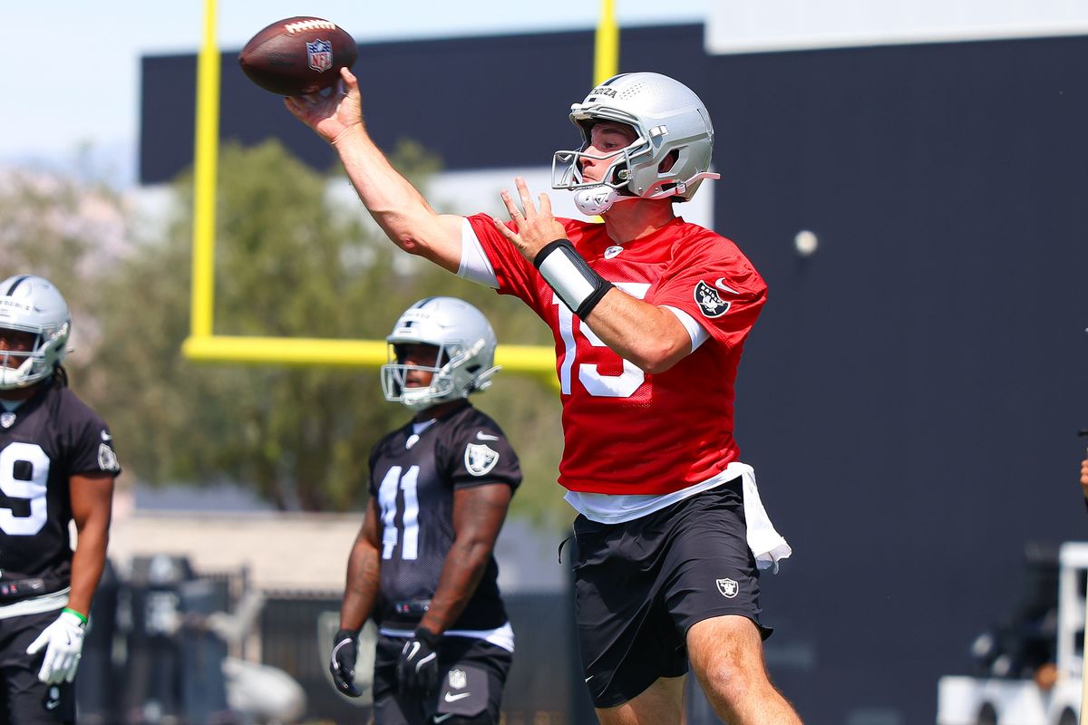 Las Vegas Raiders 2026 first-overall pick QB Fernando Mendoza (15) seen at Raiders Rookie Mini-Camp at Intermountain Health Performance Center on Saturday, May 02, 2026, in Henderson, Nevada. 