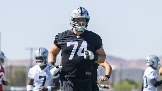 Raiders glad to see LT Miller back on field taken At Intermountain Health Performance Center (Las Vegas Raiders). Photo by DJ Cabanlong - The Sporting Tribune 