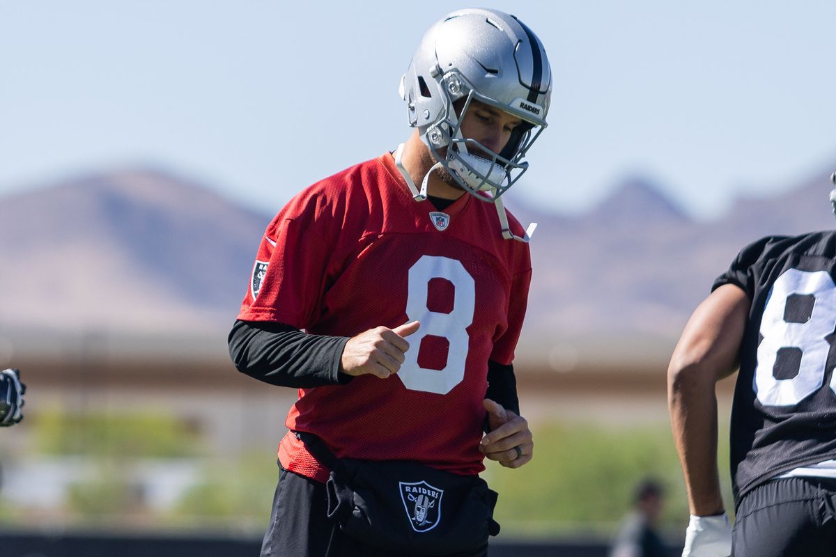 Las Vegas Raiders quarterback Kirk Cousins (8) walks onto the field during Raiders OTAs at Intermountain Health Performance Center, Thursday May 28, 2026 in Henderson, Nev. Las Vegas Raiders quarterback Kirk Cousins (8) walks onto the field during Raiders OTAs at Intermountain Health Performance Center, Thursday May 28, 2026 in Henderson, Nev.