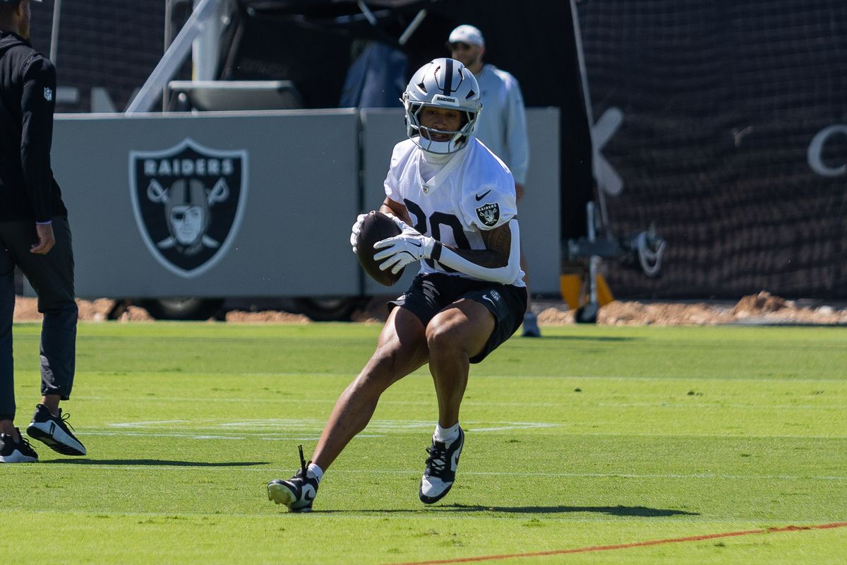 Las Vegas Raiders safety Isaiah Pola-Mao (20) catches a ball in a drill during Raiders OTAs at Intermountain Health Performance Center, Thursday May 28, 2026 in Henderson, Nev. Las Vegas Raiders safety Isaiah Pola-Mao (20) catches a ball in a drill during Raiders OTAs at Intermountain Health Performance Center, Thursday May 28, 2026 in Henderson, Nev.