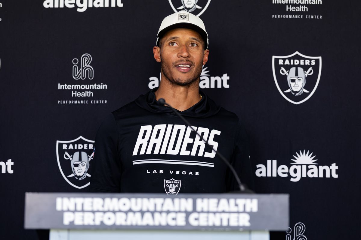 Las Vegas Raiders safeties coach Matt Robinson speaks to the media following Day 4 of Raiders Training Camp at Intermountain Health Performance Center on Sunday, August 2, 2026, in Henderson, Nevada. Las Vegas Raiders safeties coach Matt Robinson speaks to the media following Day 4 of Raiders Training Camp at Intermountain Health Performance Center on Sunday, August 2, 2026, in Henderson, Nevada.