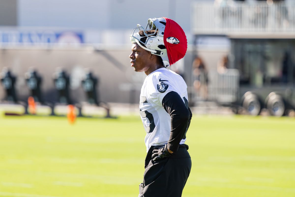 Las Vegas Raiders cornerback Hezekiah Masses (35) seen on Day 4 of Raiders Training Camp at Intermountain Health Performance Center on Sunday, August 2, 2026, in Henderson, Nevada. Las Vegas Raiders cornerback Hezekiah Masses (35) seen on Day 4 of Raiders Training Camp at Intermountain Health Performance Center on Sunday, August 2, 2026, in Henderson, Nevada.