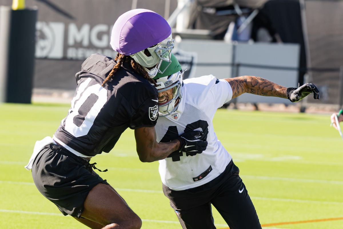 Las Vegas Raiders safety Devin Lafayette (40) participates in drills on Day 4 of Raiders Training Camp at Intermountain Health Performance Center on Sunday, August 2, 2026, in Henderson, Nevada. Las Vegas Raiders safety Devin Lafayette (40) participates in drills on Day 4 of Raiders Training Camp at Intermountain Health Performance Center on Sunday, August 2, 2026, in Henderson, Nevada.