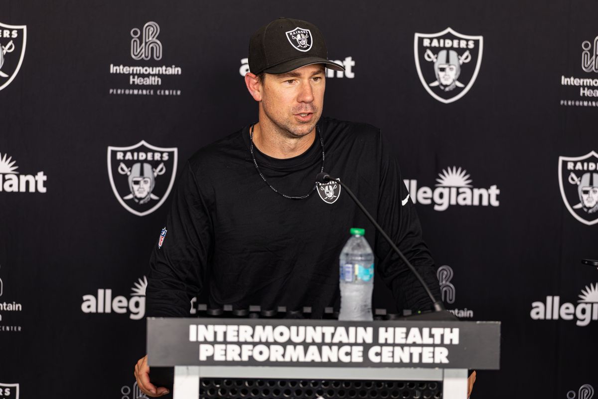 Las Vegas Raiders head coach Klint Kubiak speaks to the media after Day 8 of Raiders Training Camp on Friday, August 7, 2026, in Henderson, Nevada. Las Vegas Raiders head coach Klint Kubiak speaks to the media after Day 8 of Raiders Training Camp on Friday, August 7, 2026, in Henderson, Nevada.