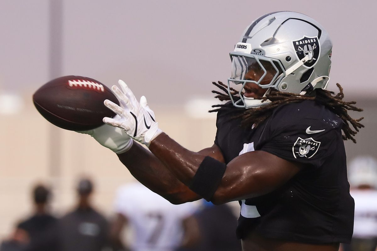 Las Vegas Raiders running back Ashton Jeanty (2) catches the ball during Raiders Training Camp at Intermountain Health Performance Center, Monday Aug. 10, 2026 in Henderson, Nev. Las Vegas Raiders running back Ashton Jeanty (2) catches the ball during Raiders Training Camp at Intermountain Health Performance Center, Monday Aug. 10, 2026 in Henderson, Nev.