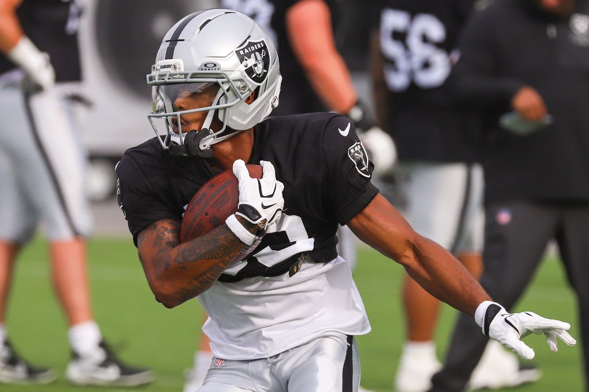 Las Vegas Raiders wide receiver Deven Thompkins (83) carries the ball down field during Raiders Training Camp at Intermountain Health Performance Center, Monday Aug. 10, 2026 in Henderson, Nev. Las Vegas Raiders wide receiver Deven Thompkins (83) carries the ball down field during Raiders Training Camp at Intermountain Health Performance Center, Monday Aug. 10, 2026 in Henderson, Nev.