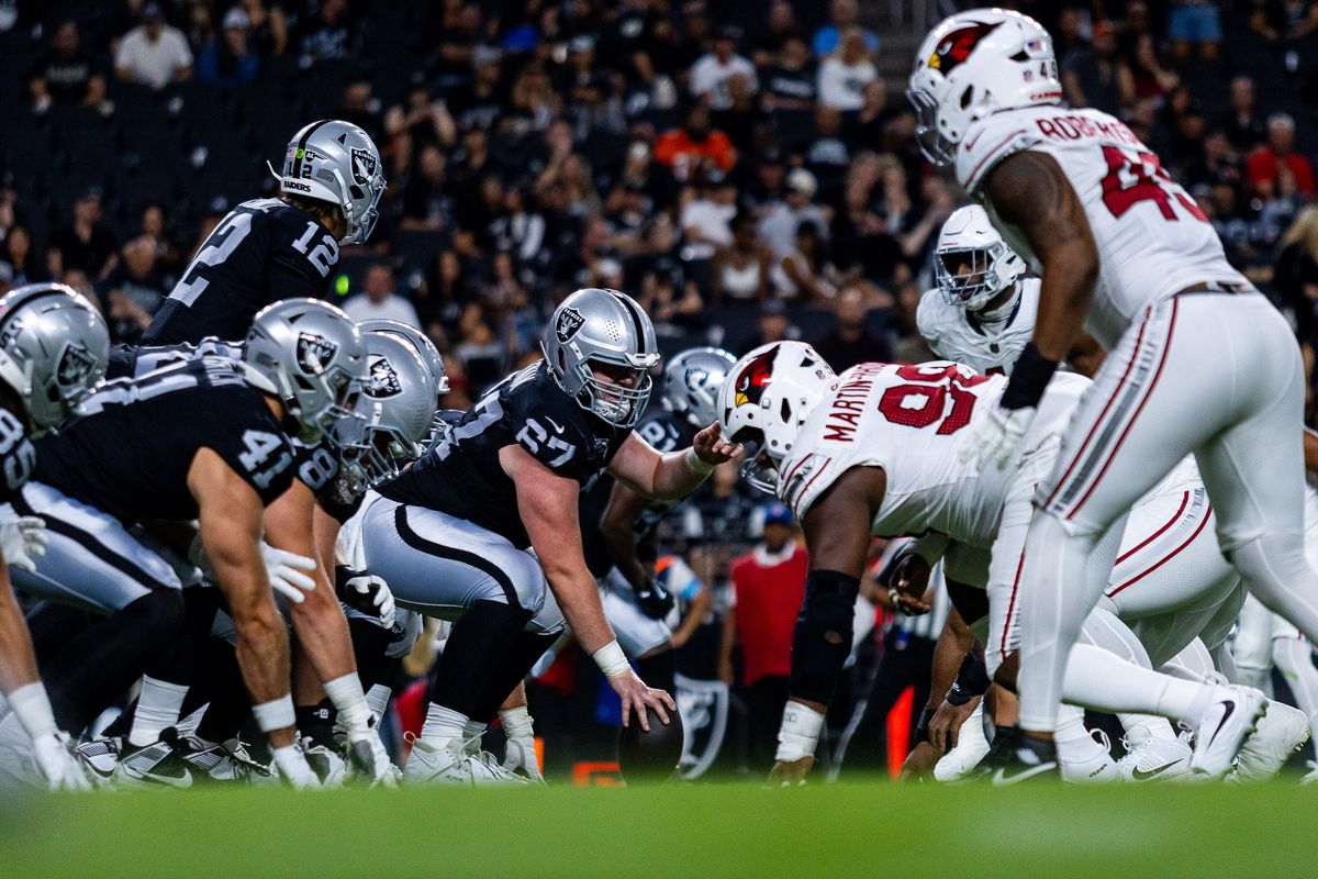 Las Vegas Raiders center Will Putnam (67) looks to snap the ball during a NFL preseason game between the Las Vegas Raiders and the Arizona Cardinals at Allegiant Stadium, Thursday August 13, 2026 in Las Vegas, Nev. Las Vegas Raiders center Will Putnam (67) looks to snap the ball during a NFL preseason game between the Las Vegas Raiders and the Arizona Cardinals at Allegiant Stadium, Thursday August 13, 2026 in Las Vegas, Nev.