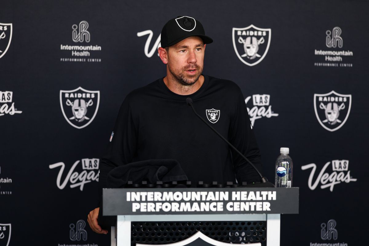 Las Vegas Raiders head coach Klint Kubiak speaks to the media on Day 13 of Raiders Training Camp at Intermountain Health Performance Center on Sunday, August 16, 2026, in Henderson, Nevada. Las Vegas Raiders head coach Klint Kubiak speaks to the media on Day 13 of Raiders Training Camp at Intermountain Health Performance Center on Sunday, August 16, 2026, in Henderson, Nevada.