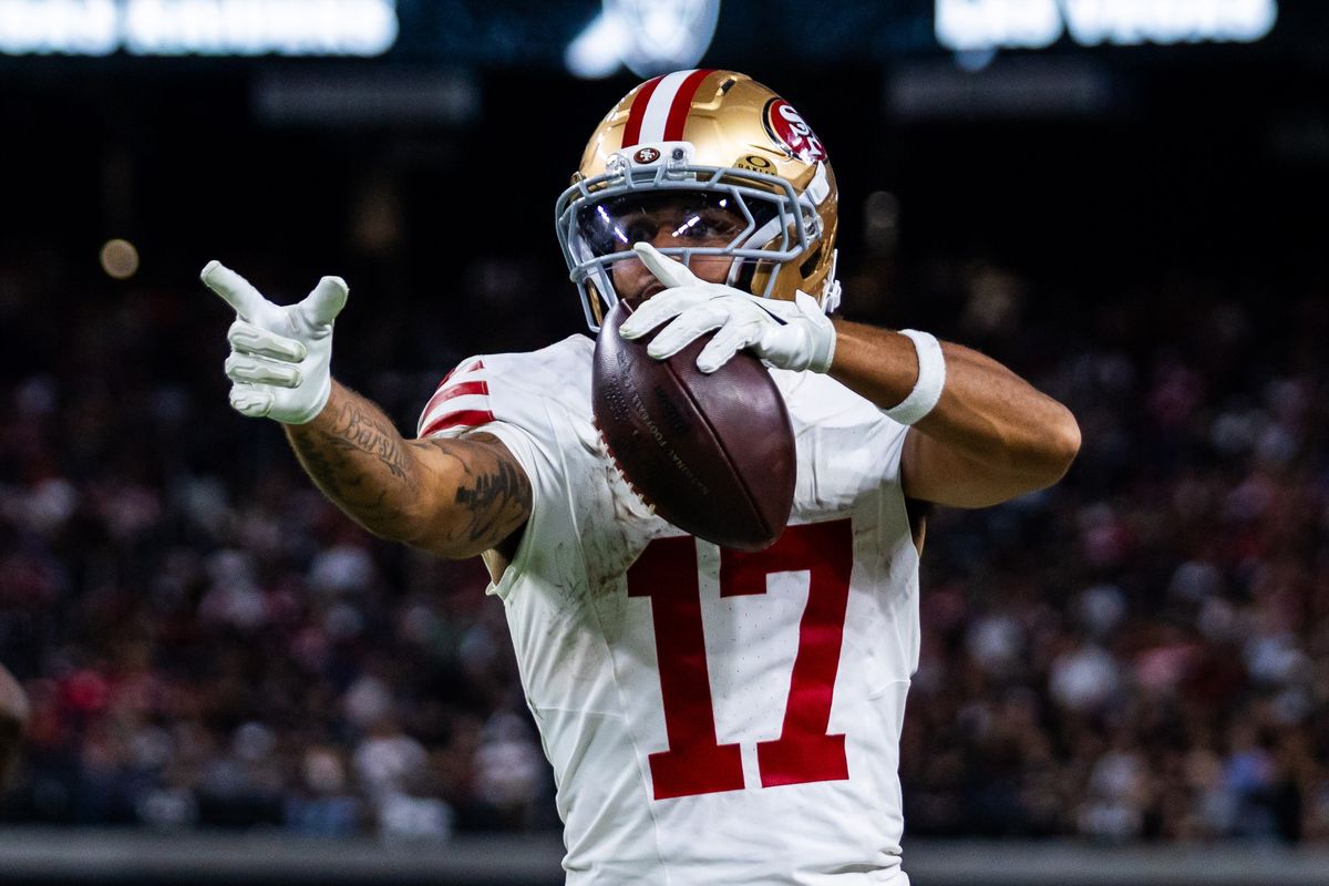 San Francisco 49ers wide receiver Jordan Watkins (17) celebrates a first down during a NFL preseason game between the Las Vegas Raiders and the San Francisco 49ers at Allegiant Stadium, Thursday August 27, 2026 in Las Vegas, Nev. San Francisco 49ers wide receiver Jordan Watkins (17) celebrates a first down during a NFL preseason game between the Las Vegas Raiders and the San Francisco 49ers at Allegiant Stadium, Thursday August 27, 2026 in Las Vegas, Nev.