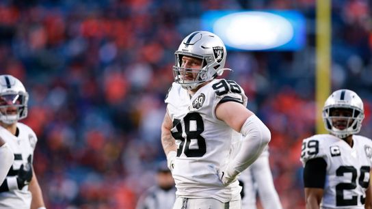 Dec 29, 2019; Denver, Colorado, USA; Oakland Raiders defensive end Maxx Crosby (98) in the third quarter against the Denver Broncos at Empower Field at Mile High.