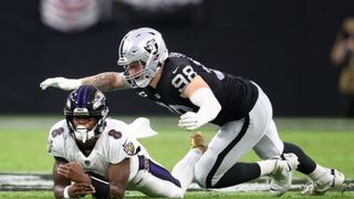 Raiders Maxx Crosby's agent CJ LaBoy refutes Ravens' medical assessment taken in Las Vegas (Las Vegas Raiders). Photo by Mark J. Rebilas-Imagn Images