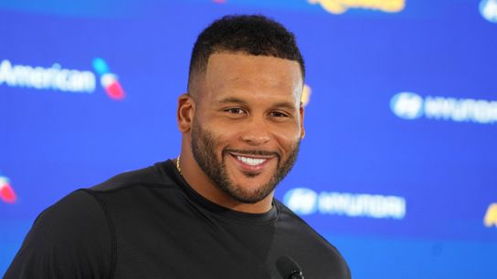 How Aaron Donald rewrote the Rams' destiny in two words taken at Rams' Practice Facility. Photo by Kirby Lee-Imagn Images