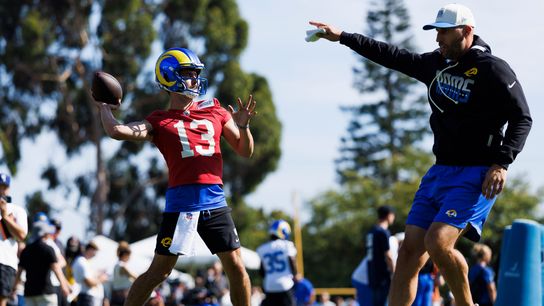 Stetson Bennett IV #13 of the Los Angeles Rams throws during training camp at Loyola Marymount University on July 26, 2026 in Los Angeles, California. Stetson Bennett IV #13 of the Los Angeles Rams throws during training camp at Loyola Marymount University on July 26, 2026 in Los Angeles, California.